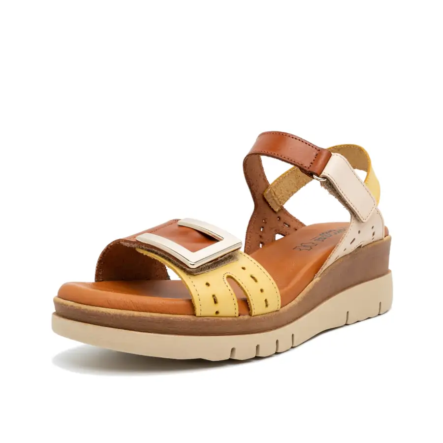 940 Velcro Forato Giallo-Cuoio sandalo donna con doppio velcro regolabile