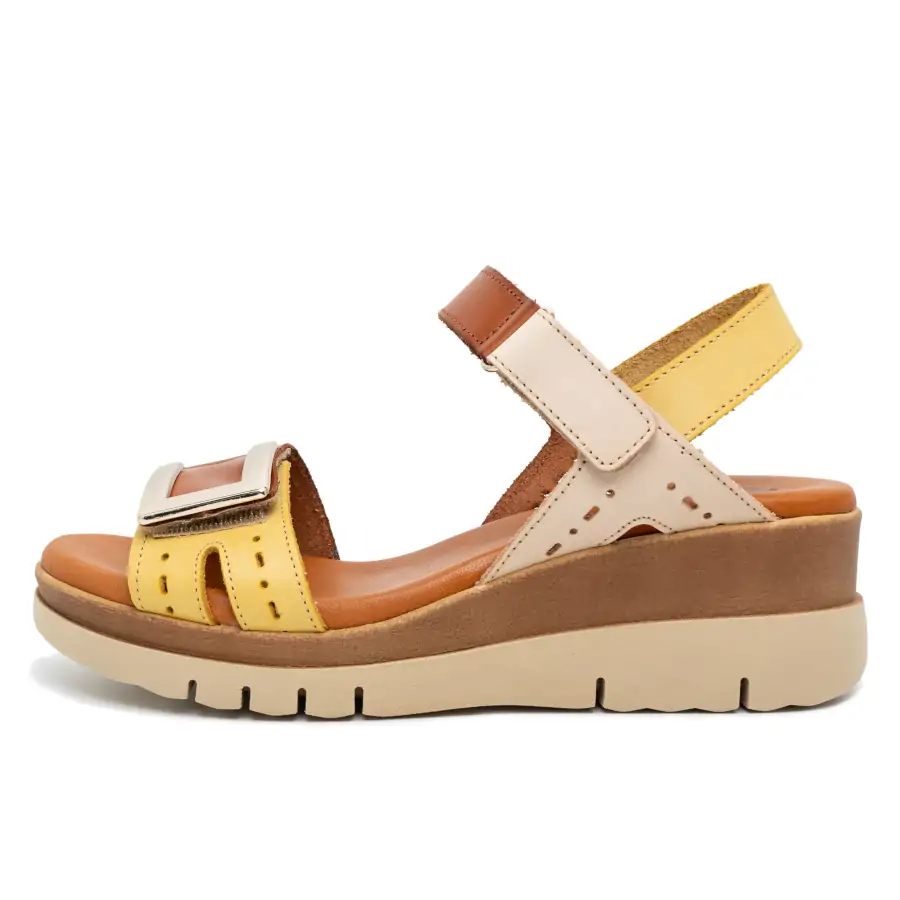 940 Velcro Forato Giallo-Cuoio sandalo donna Tomasi Shop con plantare anatomico