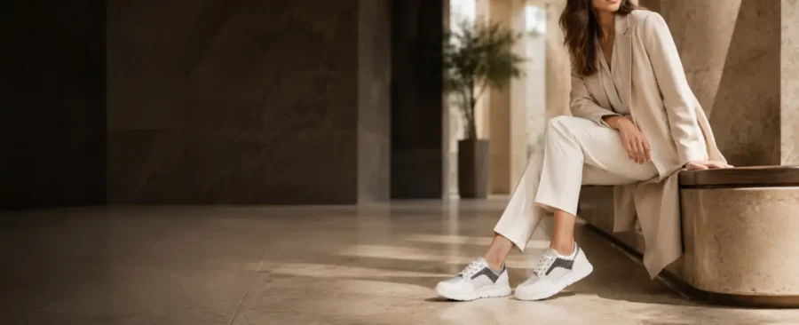 Scarpe Tomasi da donna indossate in un contesto elegante, immagine hero dedicata alla scelta di scarpe comode per camminare tutto il giorno