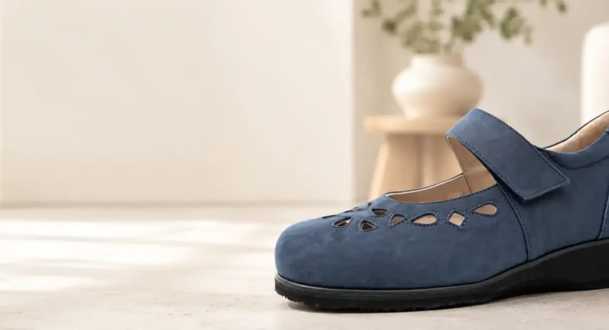 Scarpe a pianta larga donna blu con chiusura regolabile, modello comfort Tomasi Shop