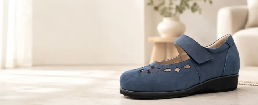 Scarpe a pianta larga donna blu con chiusura regolabile, modello comfort Tomasi Shop