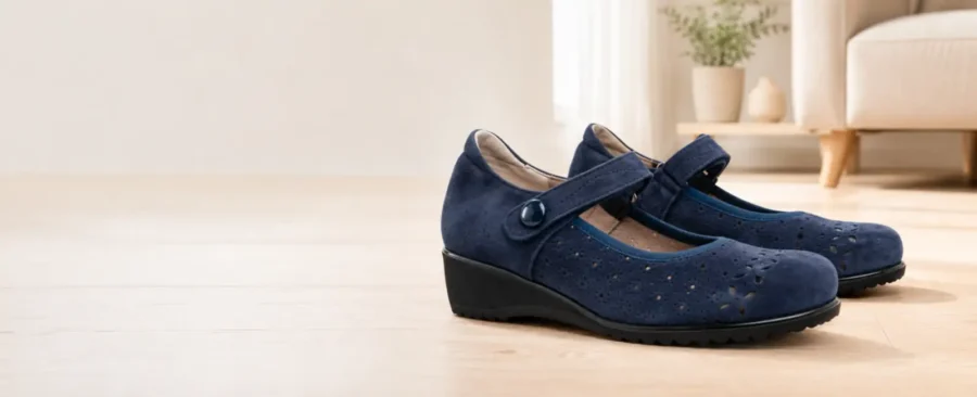 Scarpe comode da donna blu con chiusura a velcro per regolare la calzata