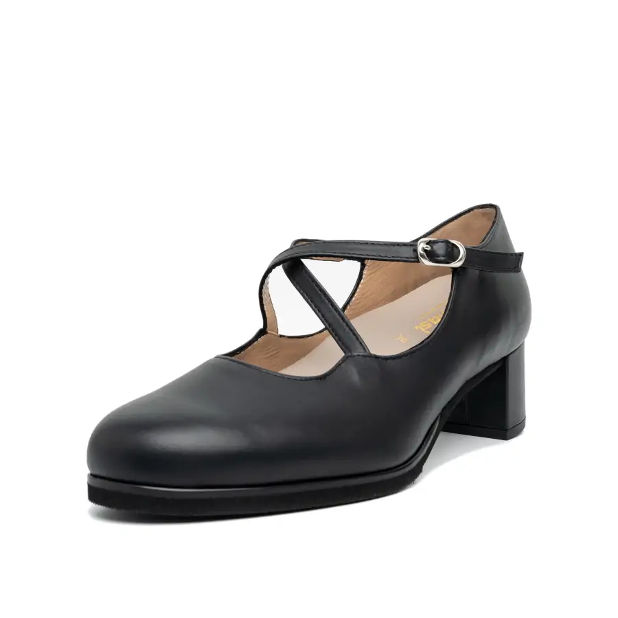 Dettaglio fibbia regolabile della scarpa donna Tomasi Shop Betulla Nappa Nera